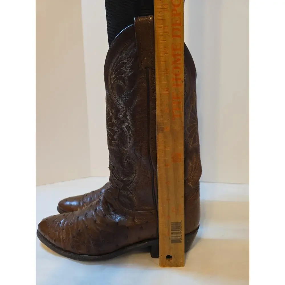 Vtg Dan Post Mens 9.5 Ew Brown Ostrich Leather Cowboy Boots